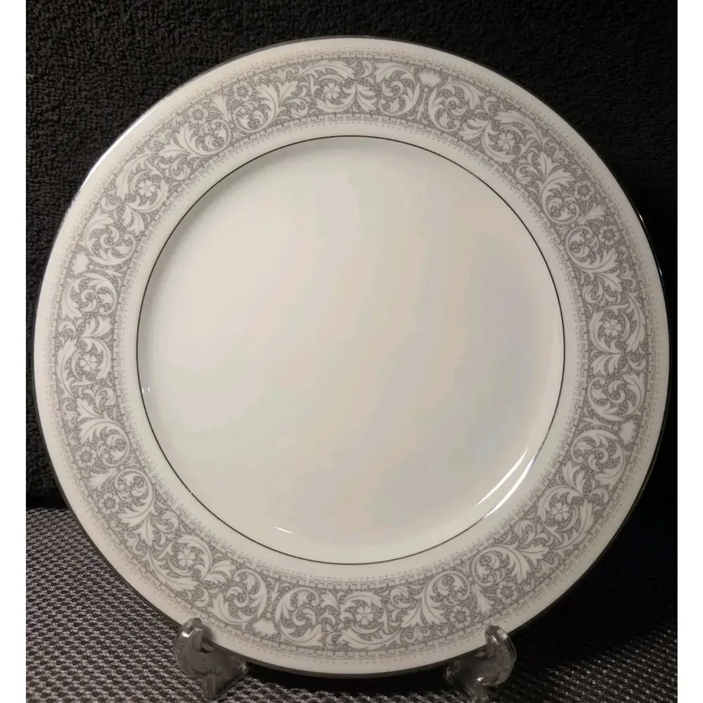 Noritake China Set Naples 6975 Set Of 2 Salad Plates Gray & White Floral Border